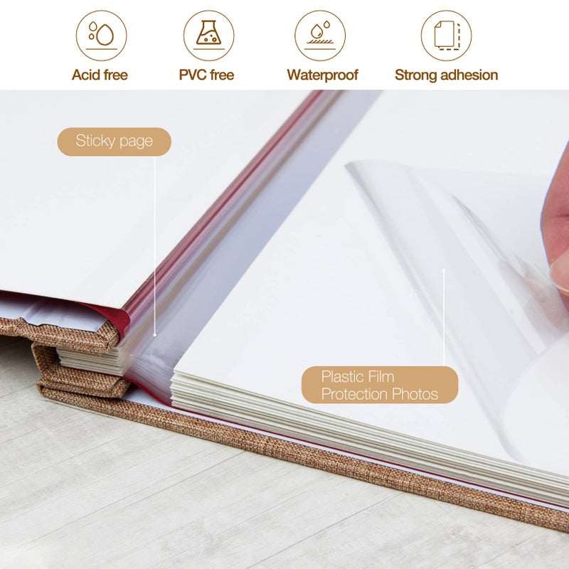 potricher Large Photo Album Self Adhesive 3x5 4x6 5x7 8x10 Pictures Linen Cover 40 Blank Pages Magnetic DIY Scrapbook Album with A Metallic Pen (Khaki, 11x10.6 Inches 40 Pages) - Image 4